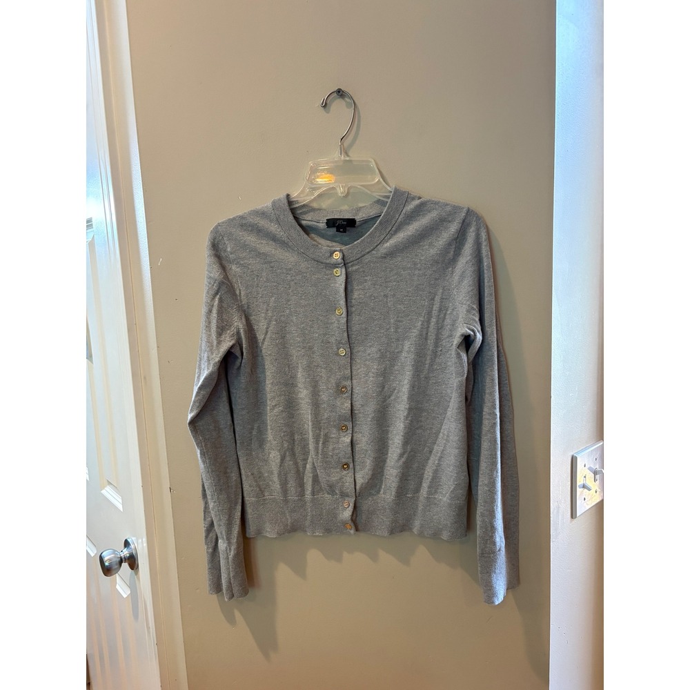 J.Crew Womens Gray 100% Cotton Button Front Crew Neck Cardigan Sweater medium M